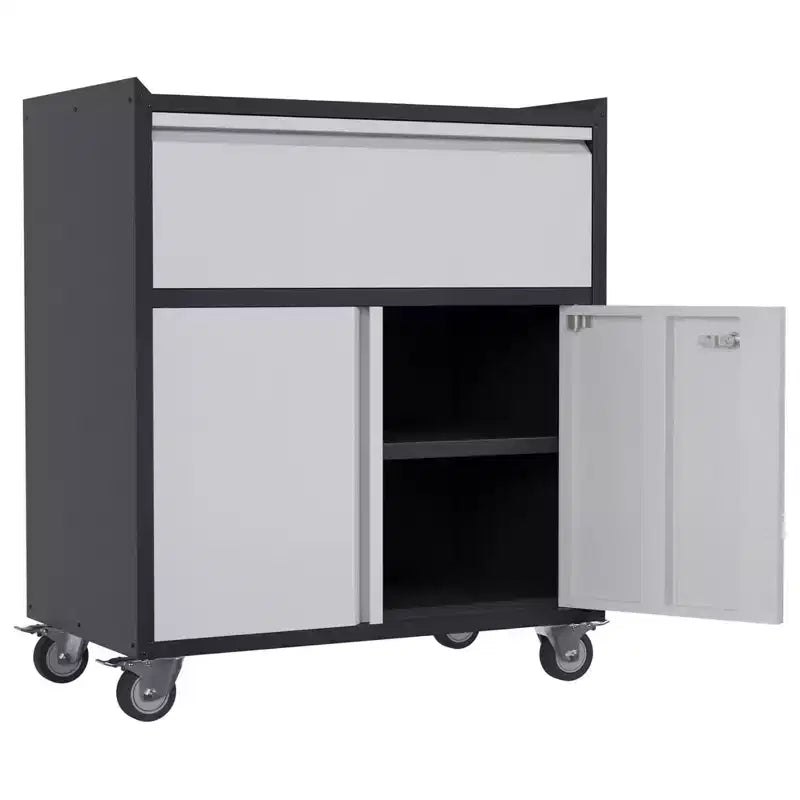 Armoire à outils roulante Garvee, boîte à outils robuste avec roues et tiroirs pour garage, bureau, noir/gris