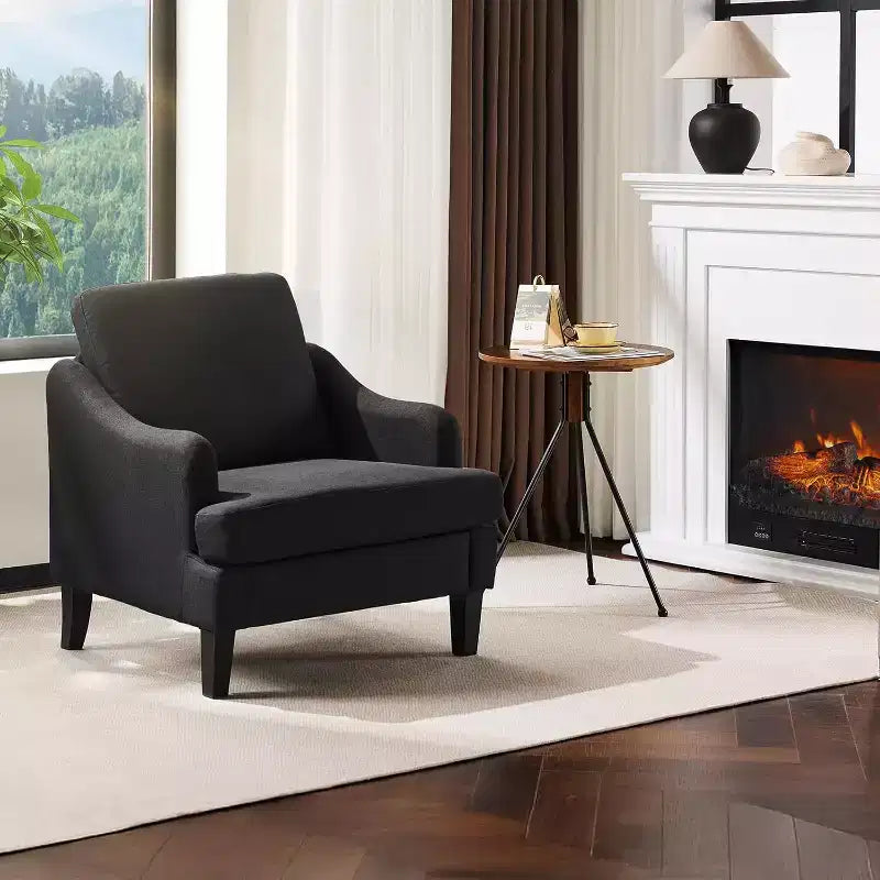 VINGLI Linen Fabric Accent Chair Black, Modern Upholstered Armchair, Comfy Sofa Chair Living Room Bedroom Furniture for Apartment