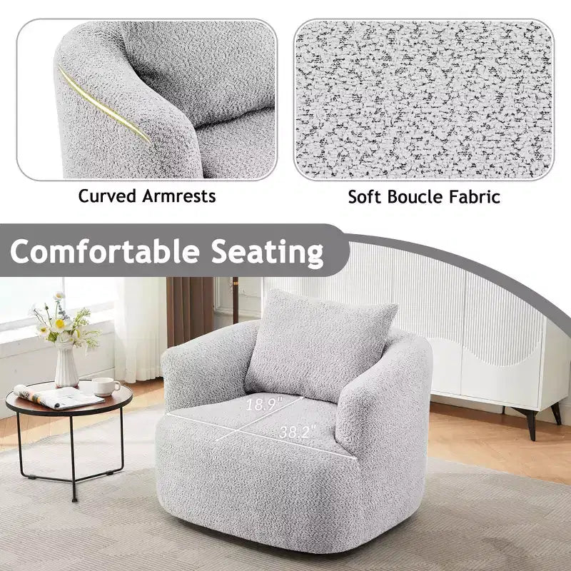 TUYOHW 38.2 Fauteuil pivotant, Fauteuil d'appoint rembourré avec ressorts ensachés, assise profonde, coussin décoratif, chaise longue pour salon, chambre à coucher
