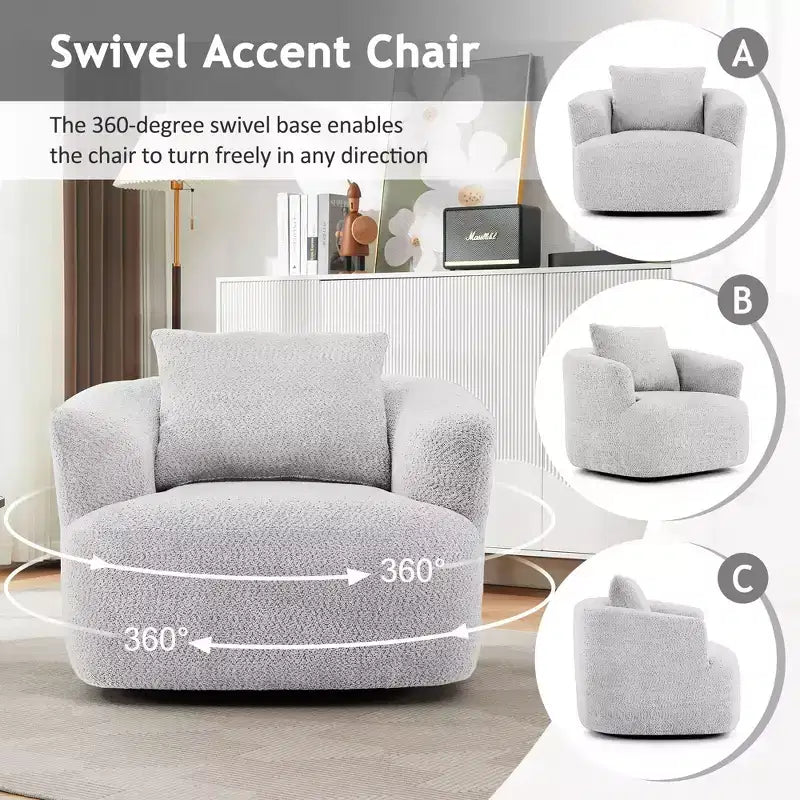 TUYOHW 38.2 Fauteuil pivotant, Fauteuil d'appoint rembourré avec ressorts ensachés, assise profonde, coussin décoratif, chaise longue pour salon, chambre à coucher