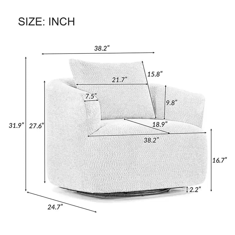 TUYOHW 38.2 Fauteuil pivotant, Fauteuil d'appoint rembourré avec ressorts ensachés, assise profonde, coussin décoratif, chaise longue pour salon, chambre à coucher