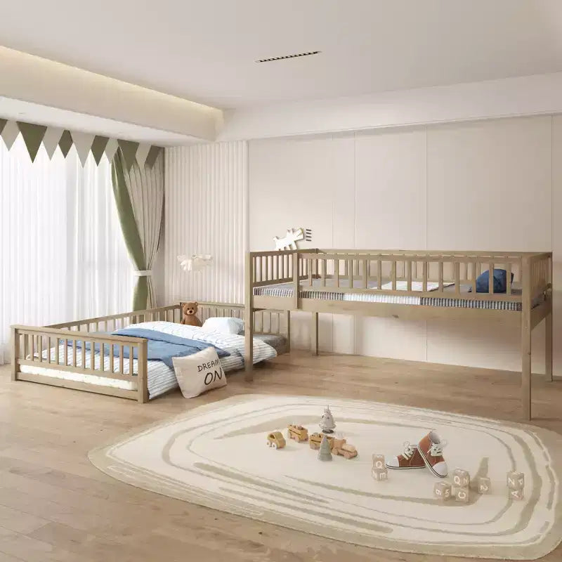 GDFStudio Carol Lit superposé en bois avec barrières de sécurité et échelle, design convertible