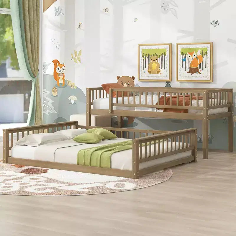 GDFStudio Carol Lit superposé en bois avec barrières de sécurité et échelle, design convertible