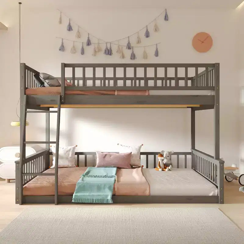GDFStudio Carol Guardrails and Convertible Design Wood Bunk Bed with Ladder