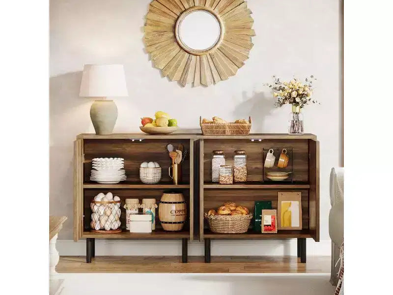 Lantine Lot de 2 buffets modernes avec étagères réglables, 59 armoires de rangement marron rustique pour salon, salle à manger et organisateur d'entrée