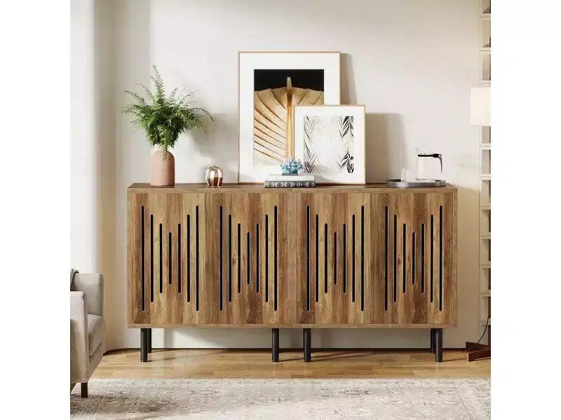 Lantine Lot de 2 buffets modernes avec étagères réglables, 59 armoires de rangement marron rustique pour salon, salle à manger et organisateur d'entrée