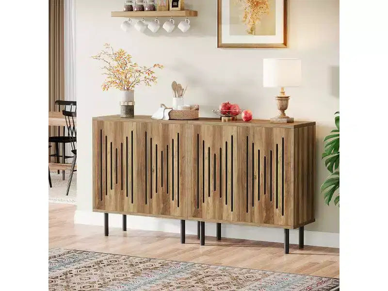Lantine Lot de 2 buffets modernes avec étagères réglables, 59 armoires de rangement marron rustique pour salon, salle à manger et organisateur d'entrée