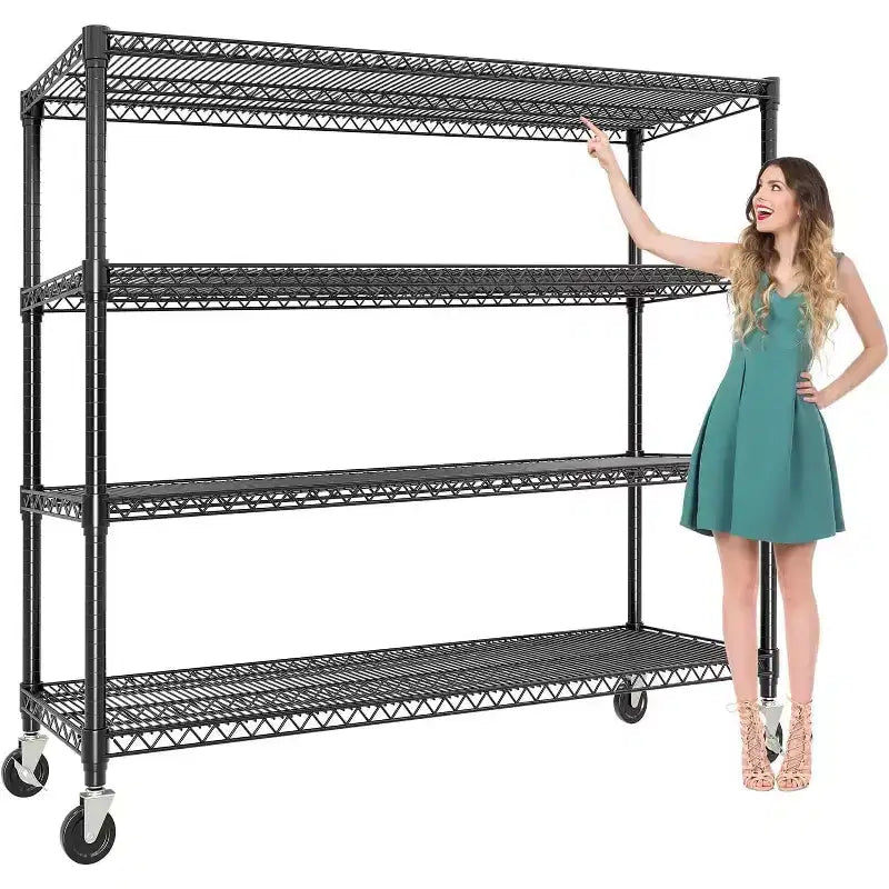 5-Tier or 4-Tier Metal Storage Shelves with Wheels, 59 W 3300 LBS Capacity Heavy Duty Adjustable Wire Rack for Garage, Pantry, Kitchen