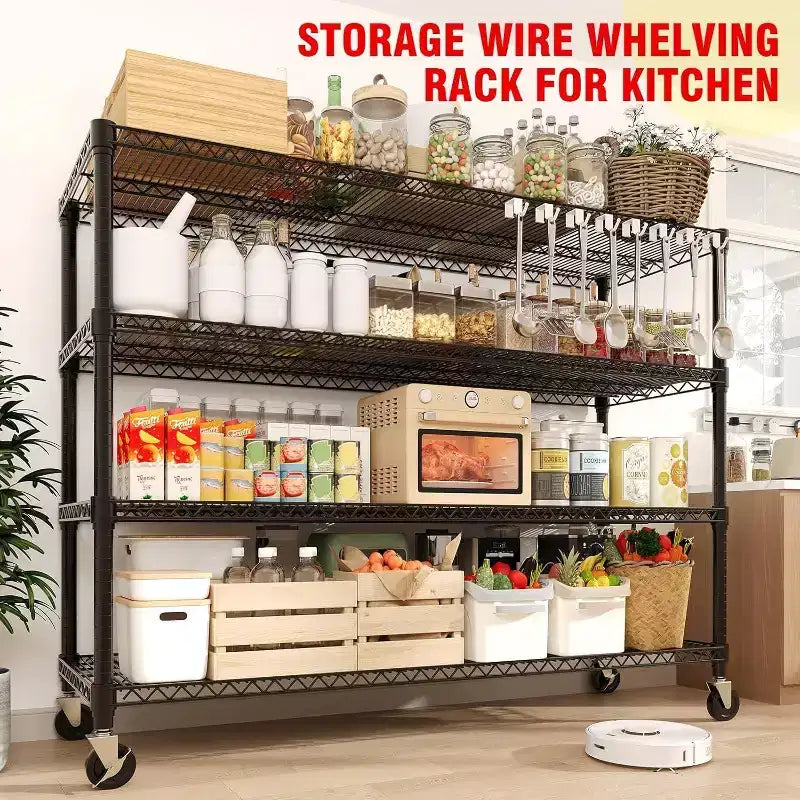 Étagères de rangement en métal à 5 ou 4 niveaux avec roulettes, 59 L, capacité de 1500 kg, étagère en fil métallique réglable robuste pour garage, cellier, cuisine