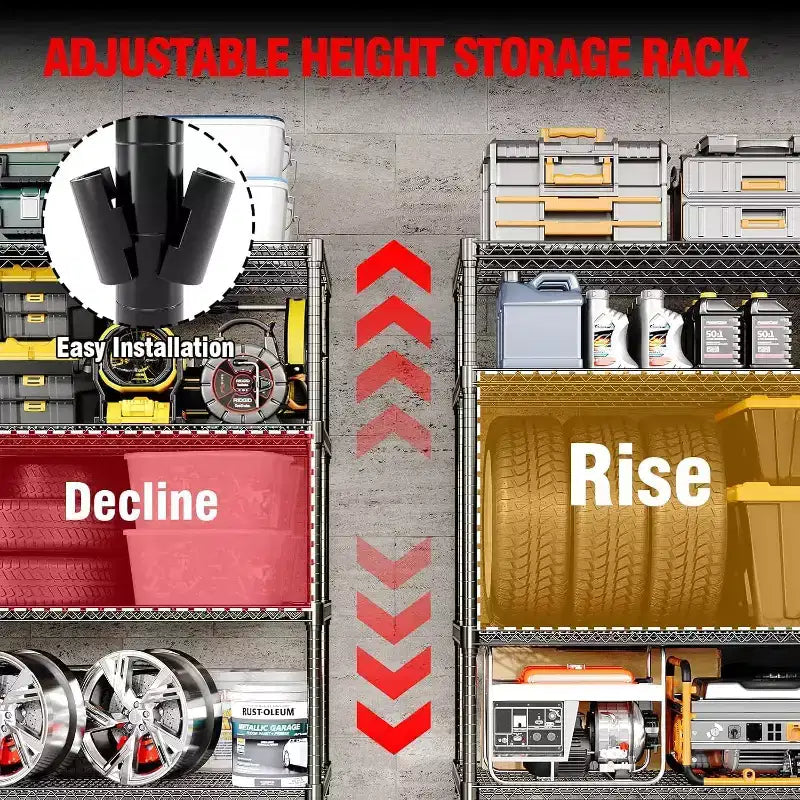 Étagères de rangement en métal à 5 ou 4 niveaux avec roulettes, 59 L, capacité de 1500 kg, étagère en fil métallique réglable robuste pour garage, cellier, cuisine