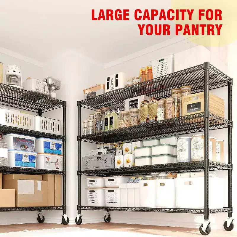 Étagères de rangement en métal à 5 ou 4 niveaux avec roulettes, 59 L, capacité de 1500 kg, étagère en fil métallique réglable robuste pour garage, cellier, cuisine