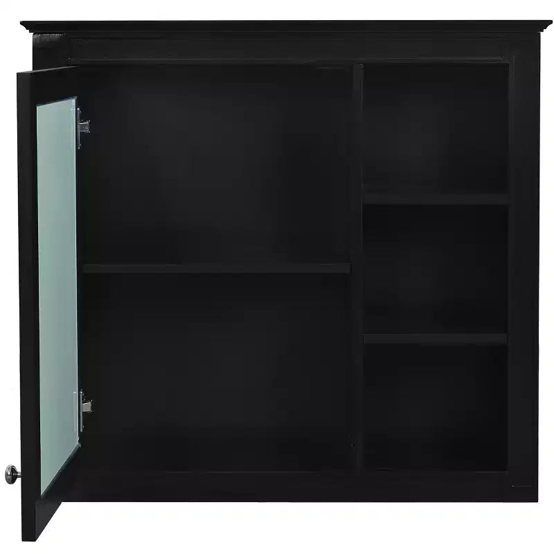 FAMYYT Armoire de toilette rectangulaire à surface de fixation en MDF de 30 po L x 28 po H avec miroir et étagères ouvertes