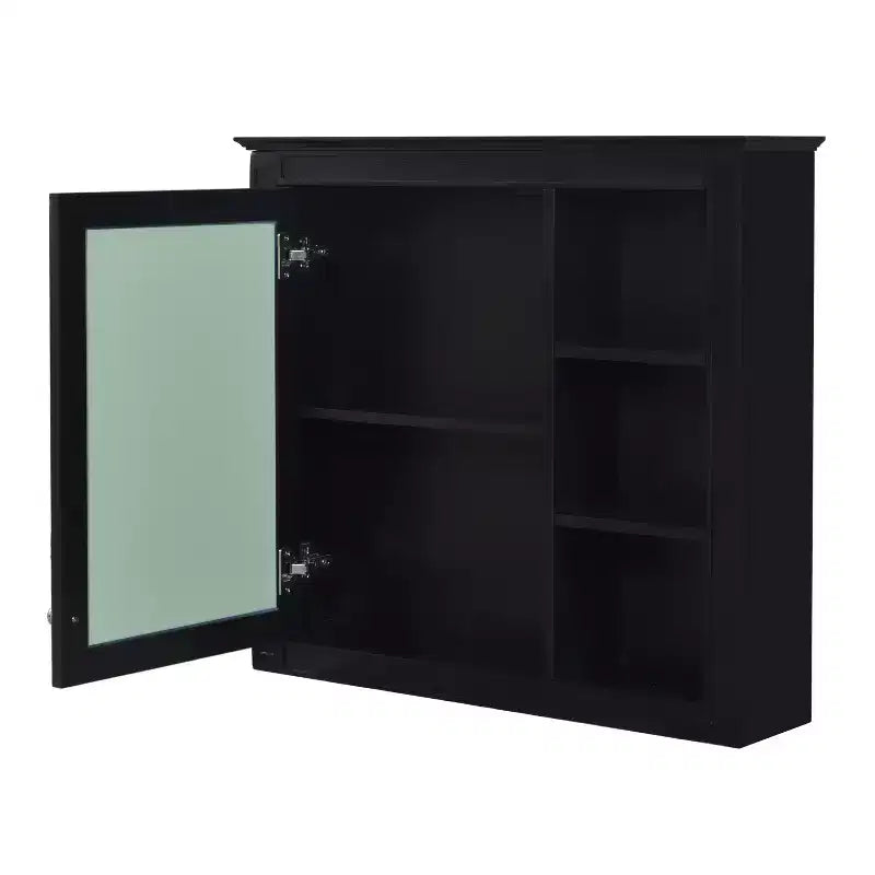 FAMYYT Armoire de toilette rectangulaire à surface de fixation en MDF de 30 po L x 28 po H avec miroir et étagères ouvertes