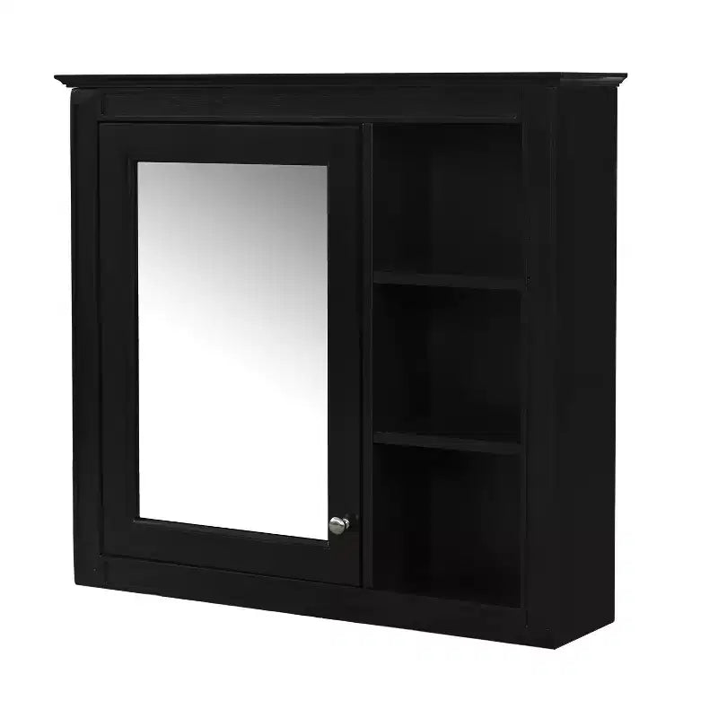 FAMYYT Armoire de toilette rectangulaire à surface de fixation en MDF de 30 po L x 28 po H avec miroir et étagères ouvertes