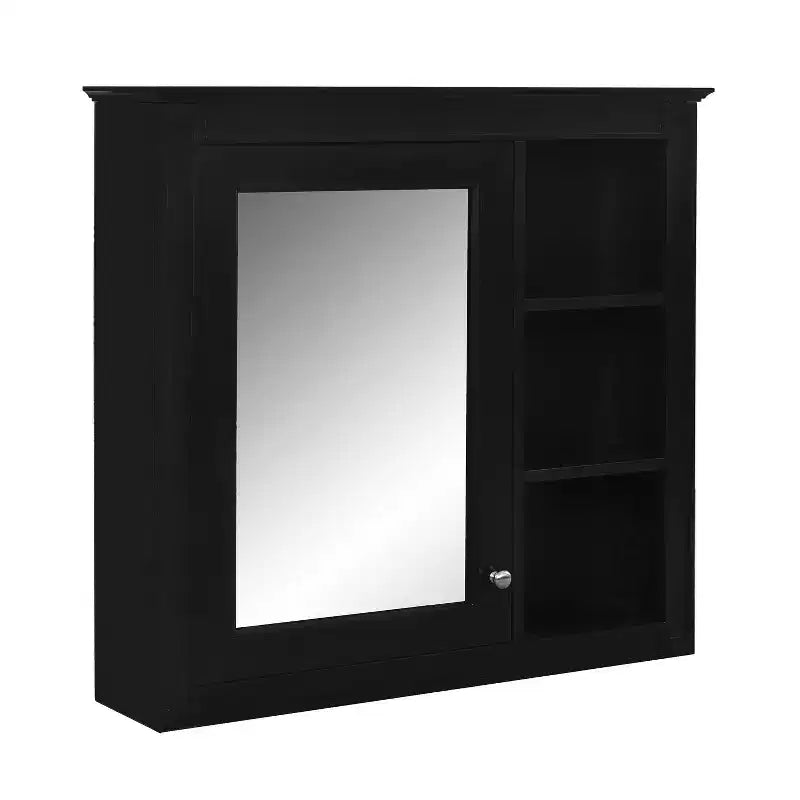 FAMYYT Armoire de toilette rectangulaire à surface de fixation en MDF de 30 po L x 28 po H avec miroir et étagères ouvertes