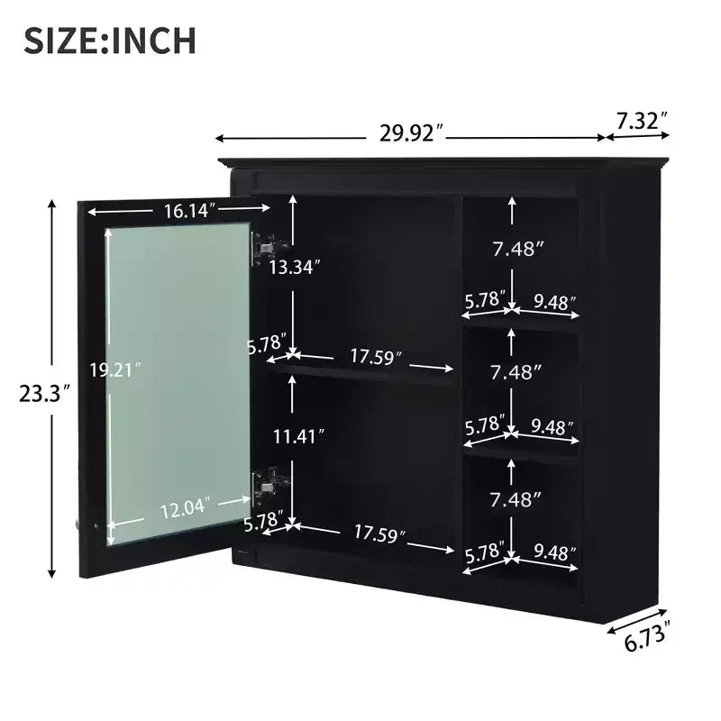 FAMYYT Armoire de toilette rectangulaire à surface de fixation en MDF de 30 po L x 28 po H avec miroir et étagères ouvertes