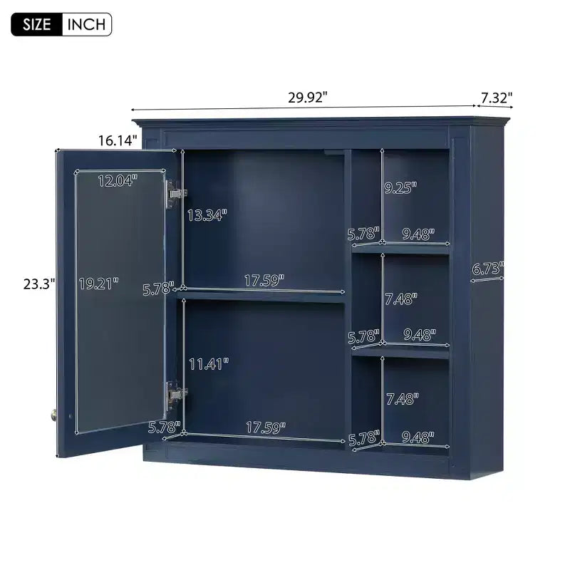 FAMYYT Armoire de toilette rectangulaire à surface de fixation en MDF de 30 po L x 28 po H avec miroir et étagères ouvertes