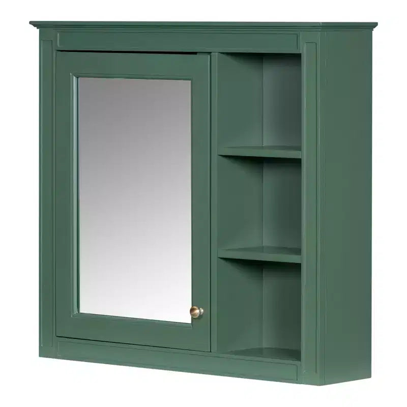 FAMYYT Armoire de toilette rectangulaire à surface de fixation en MDF de 30 po L x 28 po H avec miroir et étagères ouvertes