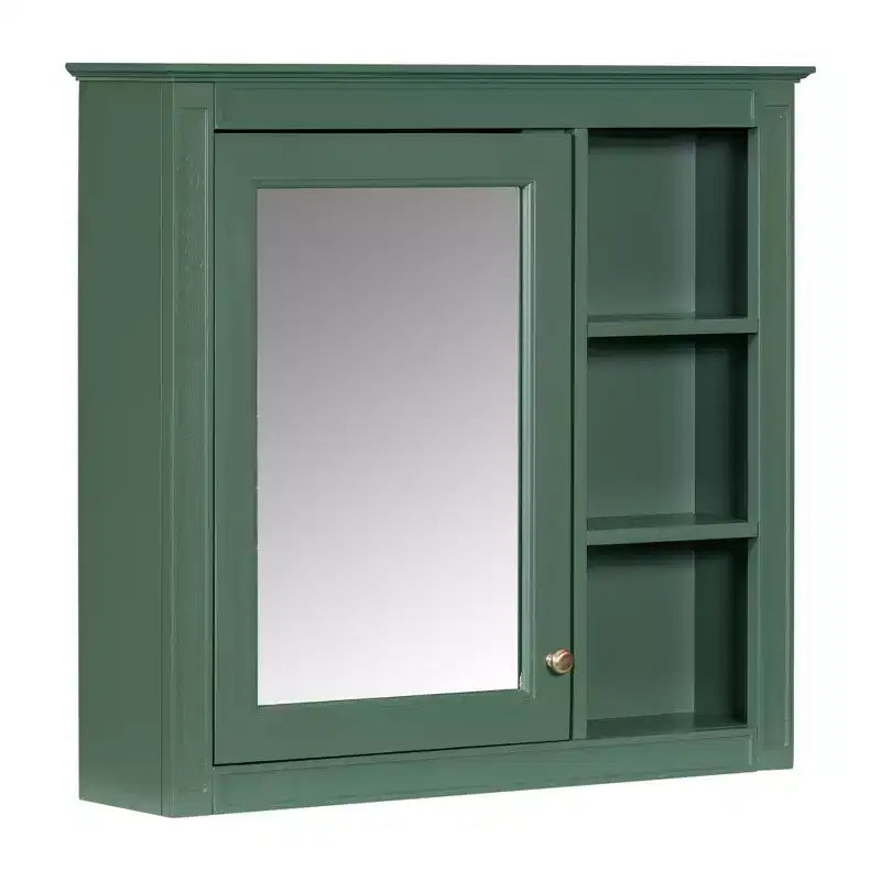 FAMYYT Armoire de toilette rectangulaire à surface de fixation en MDF de 30 po L x 28 po H avec miroir et étagères ouvertes