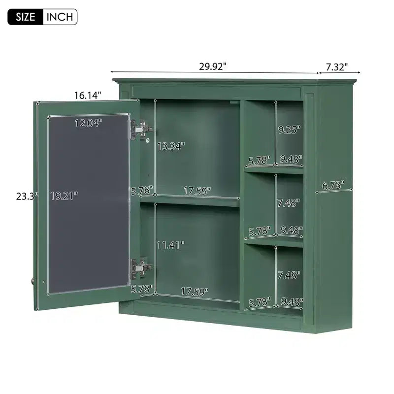 FAMYYT Armoire de toilette rectangulaire à surface de fixation en MDF de 30 po L x 28 po H avec miroir et étagères ouvertes