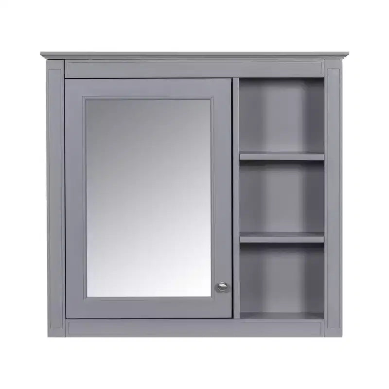 FAMYYT Armoire de toilette rectangulaire à surface de fixation en MDF de 30 po L x 28 po H avec miroir et étagères ouvertes