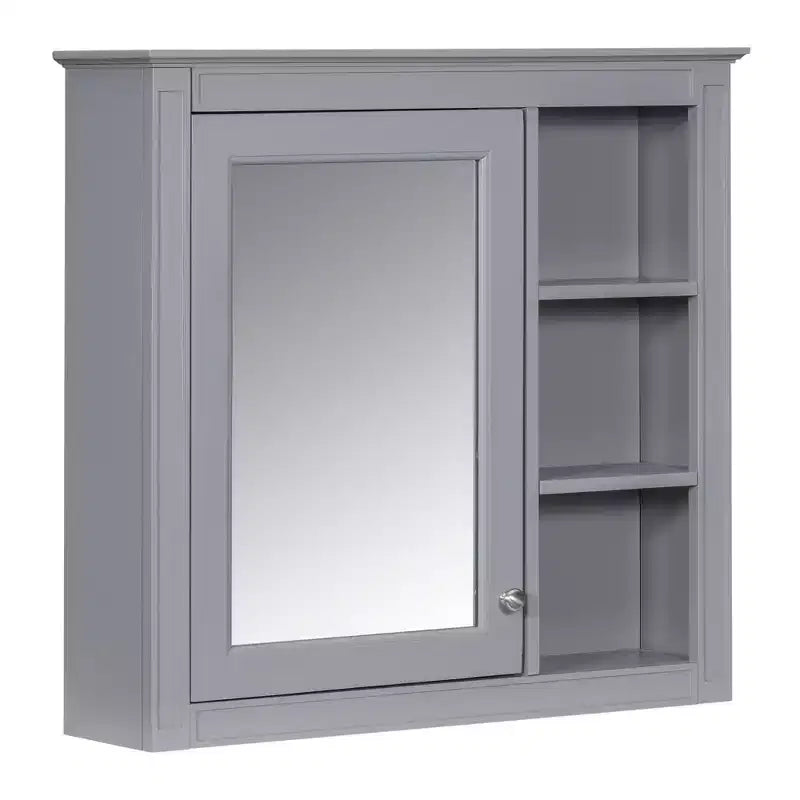 FAMYYT Armoire de toilette rectangulaire à surface de fixation en MDF de 30 po L x 28 po H avec miroir et étagères ouvertes