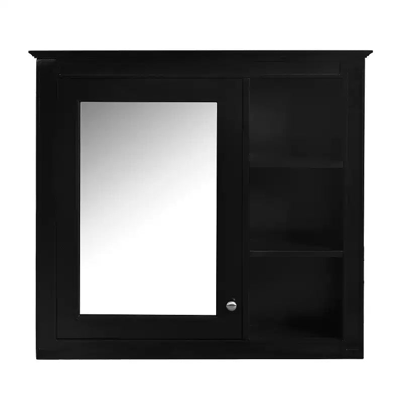 FAMYYT Armoire de toilette rectangulaire à surface de fixation en MDF de 30 po L x 28 po H avec miroir et étagères ouvertes