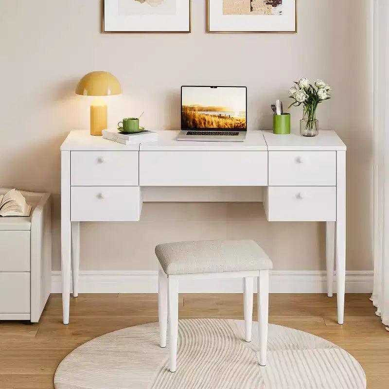 Coiffeuse de Maquillage avec Lumières et Tabouret, Coiffeuse avec Plateau Relevable et Miroir, Coiffeuse avec Meuble Central et 4 Tiroirs 3 Modes d'Éclairage, Doré