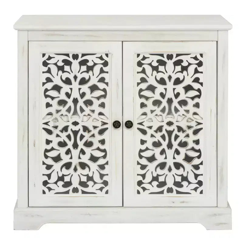 Bahut ancien avec portes sculptées, meuble de rangement d'appoint effet vieilli - Panipeachy