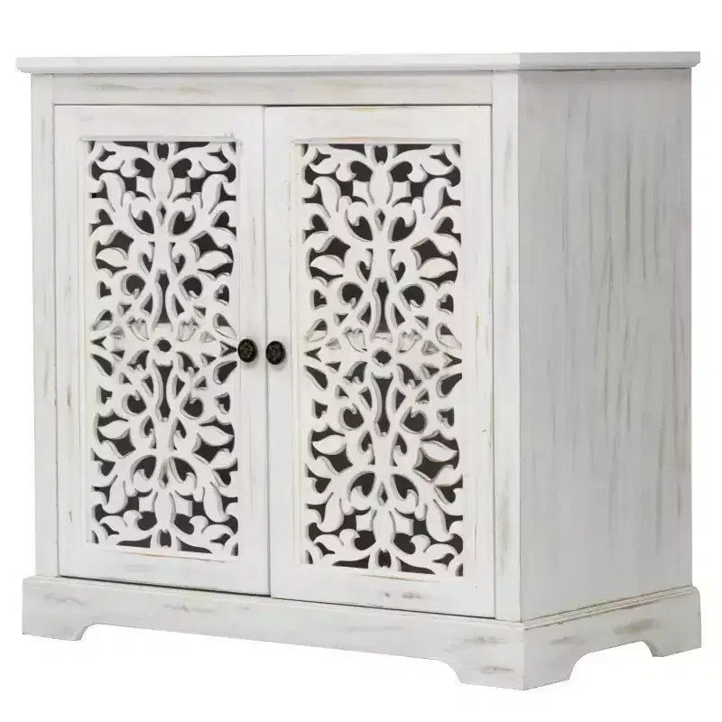 Bahut ancien avec portes sculptées, meuble de rangement d'appoint effet vieilli - Panipeachy