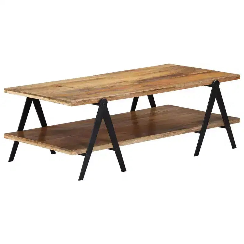 vidaXL Table basse Table d'appoint Table de canapé avec étagère de rangement Bois de manguier massif