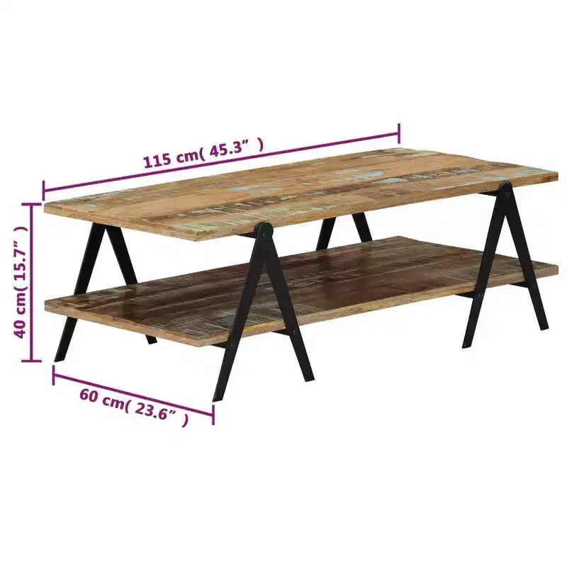 vidaXL Table basse Table d'appoint Table de canapé avec étagère de rangement Bois de manguier massif