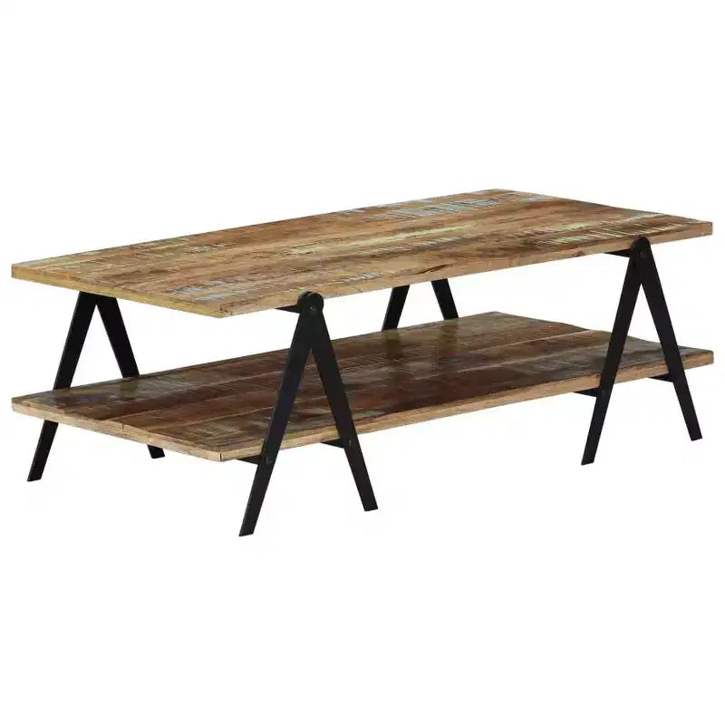 vidaXL Table basse Table d'appoint Table de canapé avec étagère de rangement Bois de manguier massif
