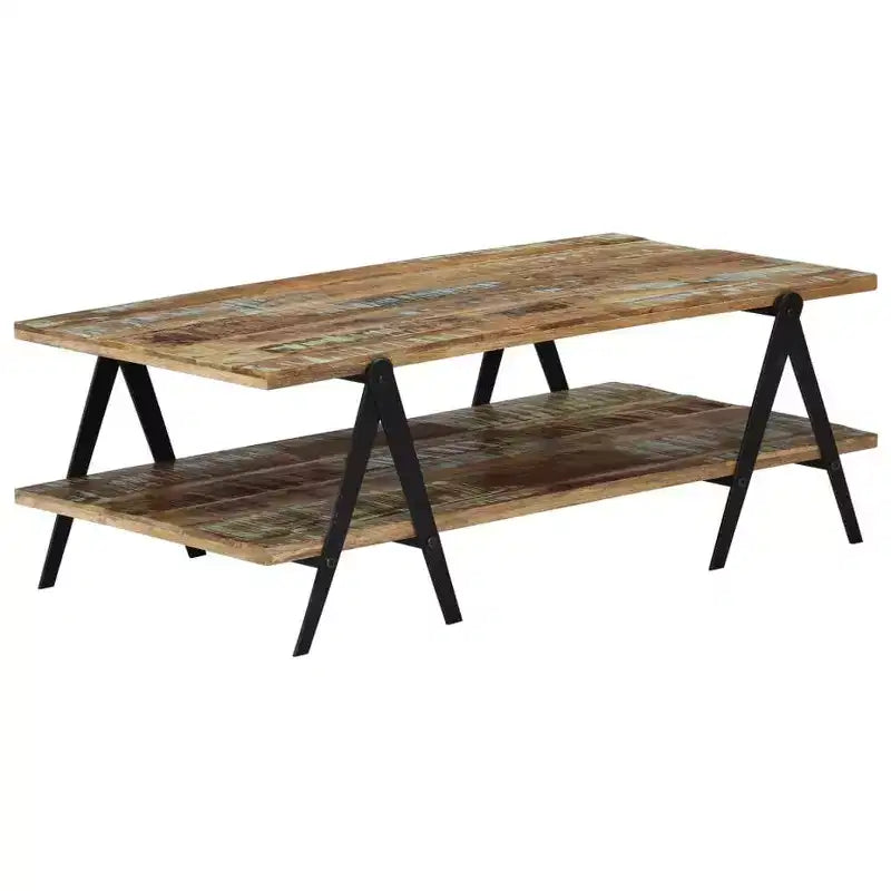 vidaXL Table basse Table d'appoint Table de canapé avec étagère de rangement Bois de manguier massif