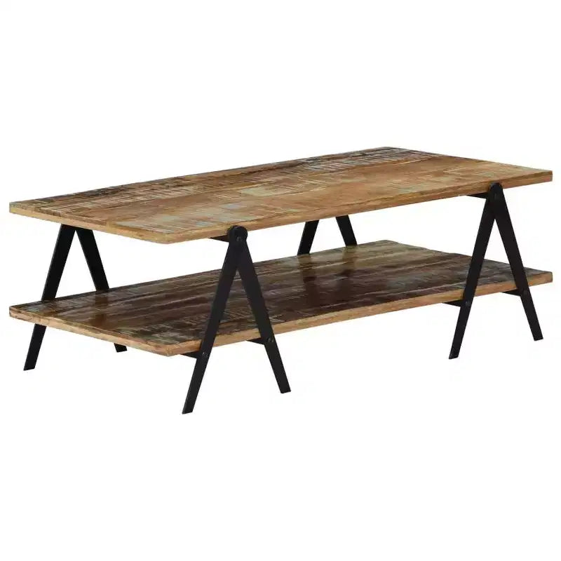 vidaXL Table basse Table d'appoint Table de canapé avec étagère de rangement Bois de manguier massif