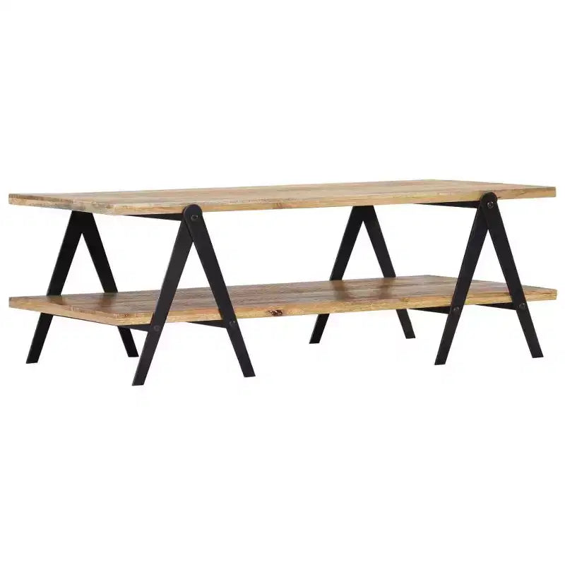 vidaXL Table basse Table d'appoint Table de canapé avec étagère de rangement Bois de manguier massif