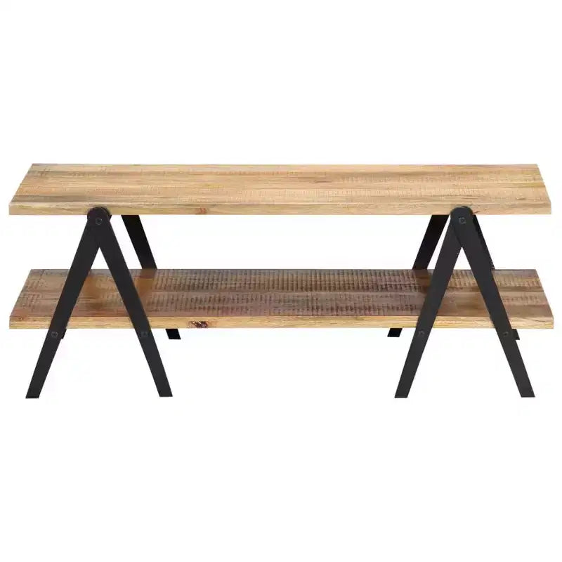 vidaXL Table basse Table d'appoint Table de canapé avec étagère de rangement Bois de manguier massif