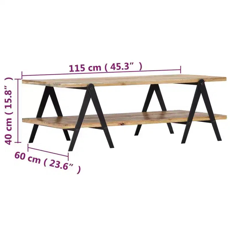 vidaXL Table basse Table d'appoint Table de canapé avec étagère de rangement Bois de manguier massif