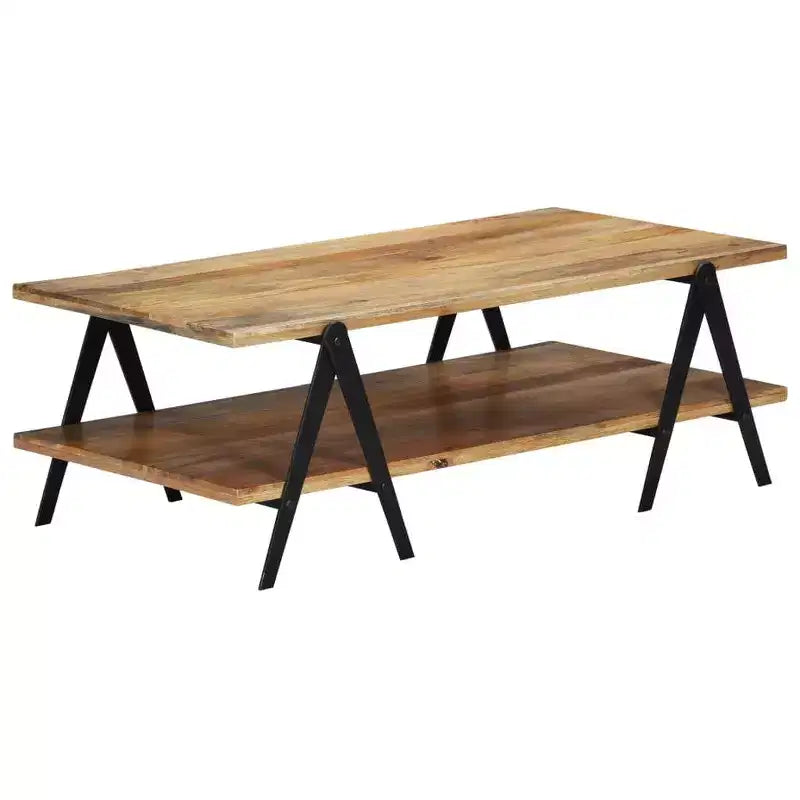 vidaXL Table basse Table d'appoint Table de canapé avec étagère de rangement Bois de manguier massif