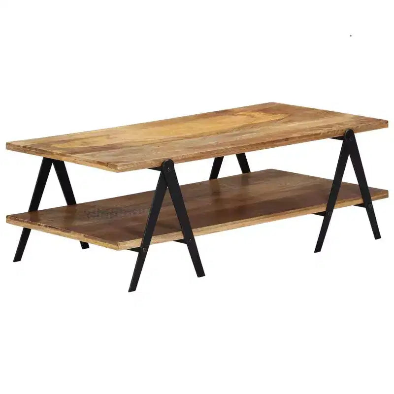 vidaXL Table basse Table d'appoint Table de canapé avec étagère de rangement Bois de manguier massif