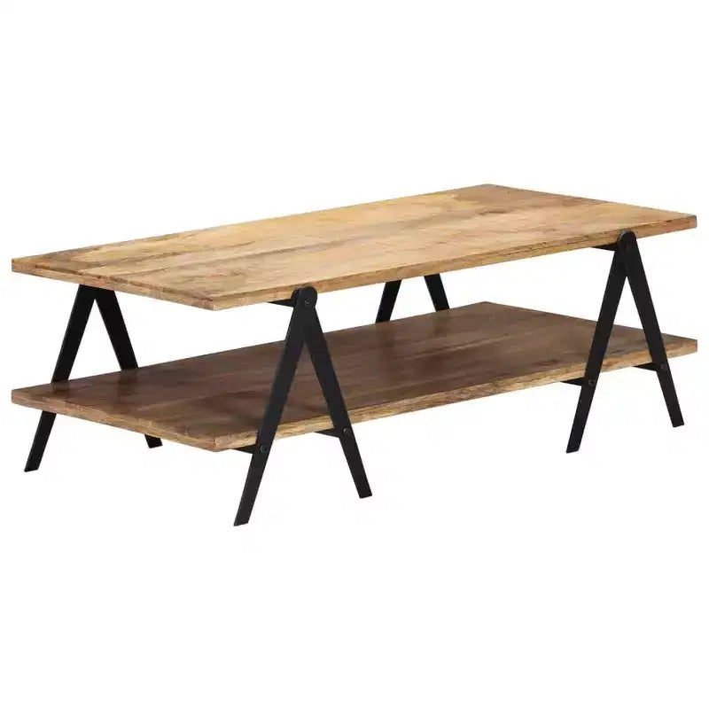 vidaXL Table basse Table d'appoint Table de canapé avec étagère de rangement Bois de manguier massif