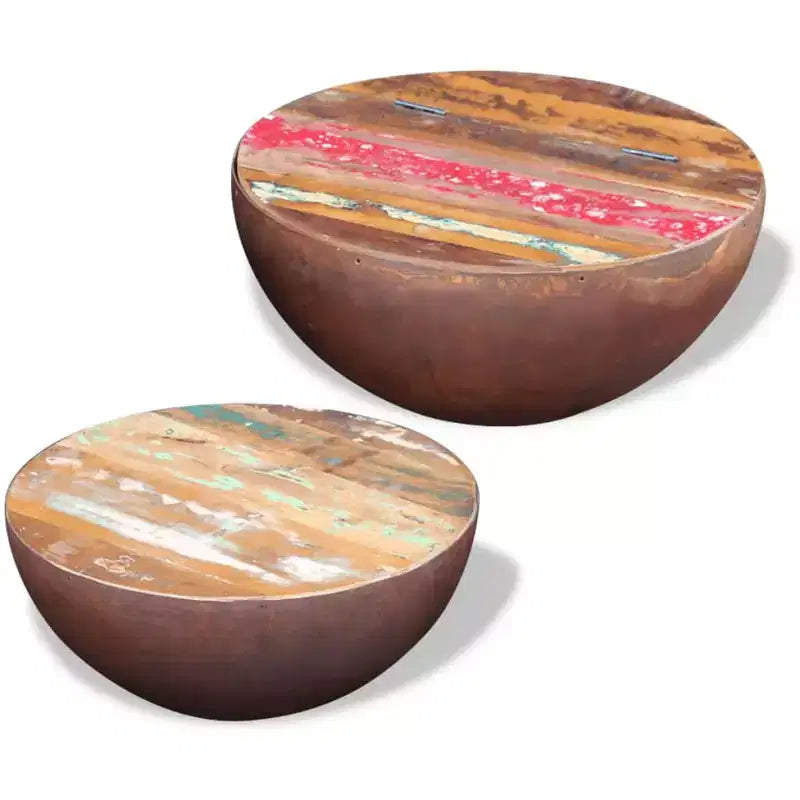 vidaXL Table basse Table d'appoint en forme de bol avec base en acier Bois massif de récupération