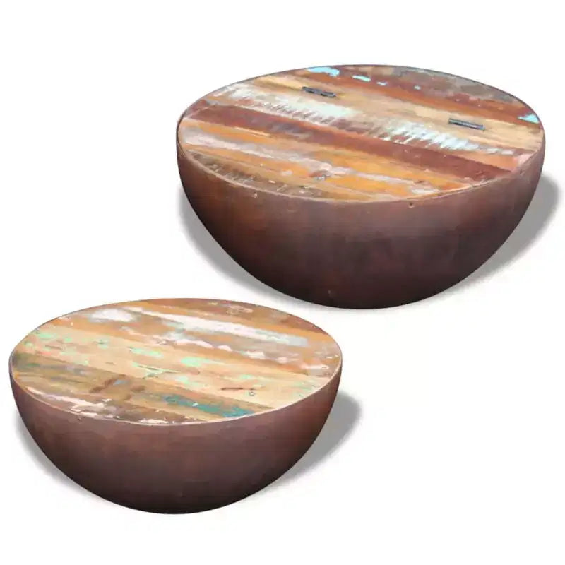 vidaXL Table basse Table d'appoint en forme de bol avec base en acier Bois massif de récupération
