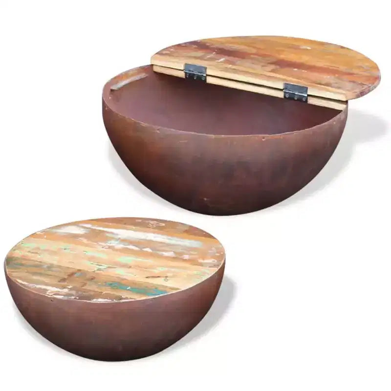 vidaXL Table basse Table d'appoint en forme de bol avec base en acier Bois massif de récupération