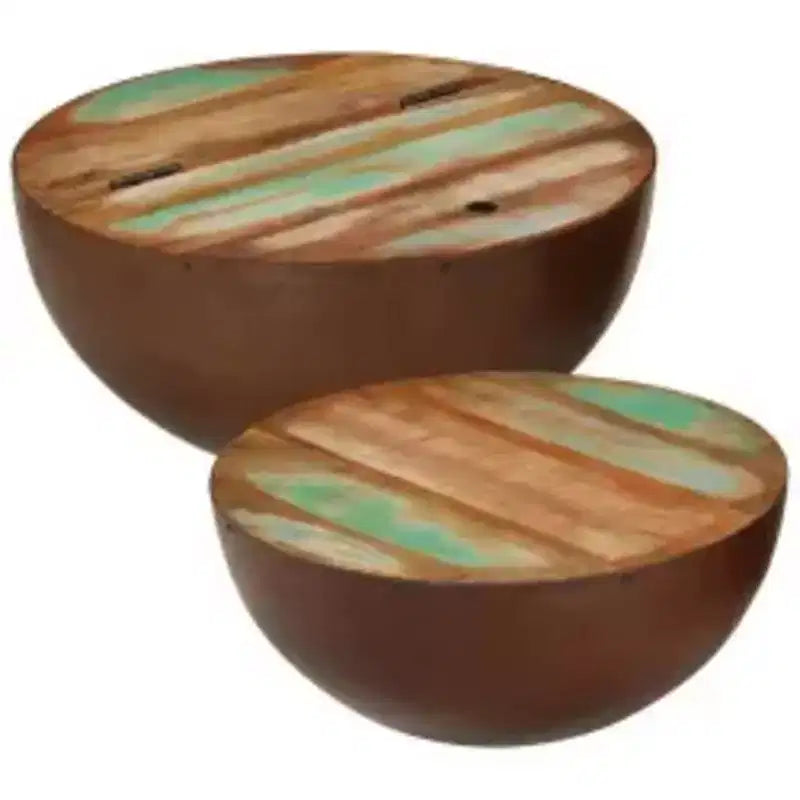 vidaXL Table basse Table d'appoint en forme de bol avec base en acier Bois massif de récupération