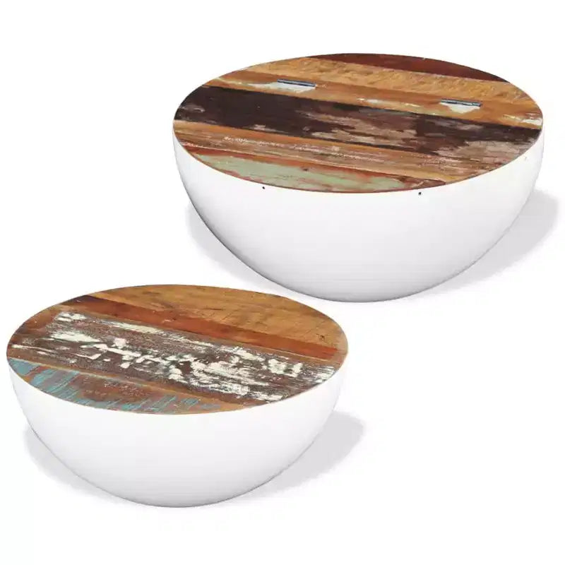 vidaXL Table basse Table d'appoint en forme de bol avec base en acier Bois massif de récupération