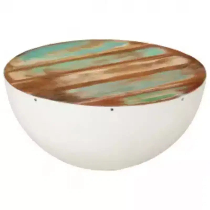 vidaXL Table basse Table d'appoint en forme de bol avec base en acier Bois massif de récupération