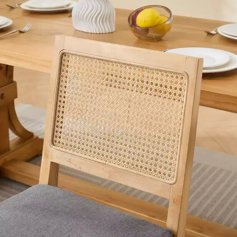 TUYOHW Lot de 2 chaises de salle à manger en rotin de style bohème, chaises d'appoint en lin rembourré doux, chaises de cuisine en bois d'hévéa massif, décoration intérieure