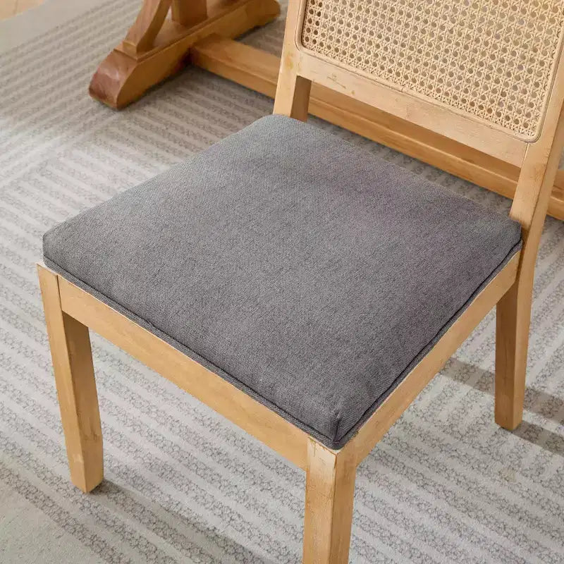 TUYOHW Lot de 2 chaises de salle à manger en rotin de style bohème, chaises d'appoint en lin rembourré doux, chaises de cuisine en bois d'hévéa massif, décoration intérieure