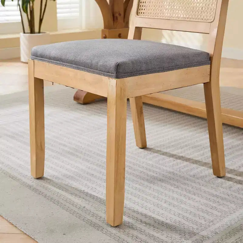 TUYOHW Lot de 2 chaises de salle à manger en rotin de style bohème, chaises d'appoint en lin rembourré doux, chaises de cuisine en bois d'hévéa massif, décoration intérieure